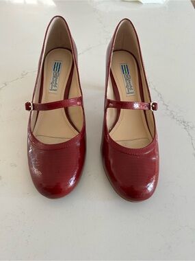 Arnold Churgin Patent Red Mary Jane Heels with Strap size 9.5